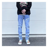 mens high street paisley print denim jeans casual hip hop distressed jeans slim fit skinny denim pants joggers streetwear men unique joggers style 1234
