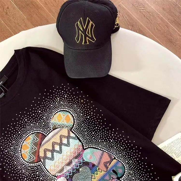 Vaporwave Streetwear – Chic Diamonds Bear Embroidery Cute T Shirts 5Xl Oversized Lo – Modern Streetwear for Everyone