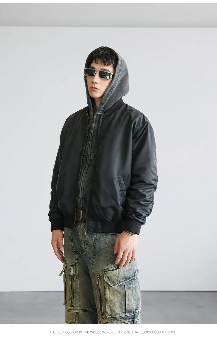 grunge winter jacket, layered citywear - trendy urban streetwear fashion for men and women