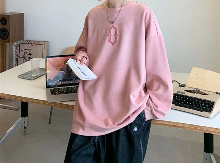 Suede Personalized Street Sweatshirt Men's American Loose Y2K Spring and Autumn Pullover