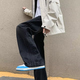men jeans straight leg jeans boys american fashion wash old side stripes wide leg pants autumn vintage overalls unique jeans style 3914