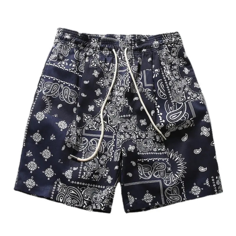 Mens Paisley Printed Shorts Hip Hop Loose Elastic Waist Sweat Shorts Casual Harajuku Drawstring Streetwear Sportswear Joggers
