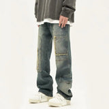 american high street trendy men and women trendy personalized straight tube washed jeans couple loose retro casual pants y2k ripped baggy denim