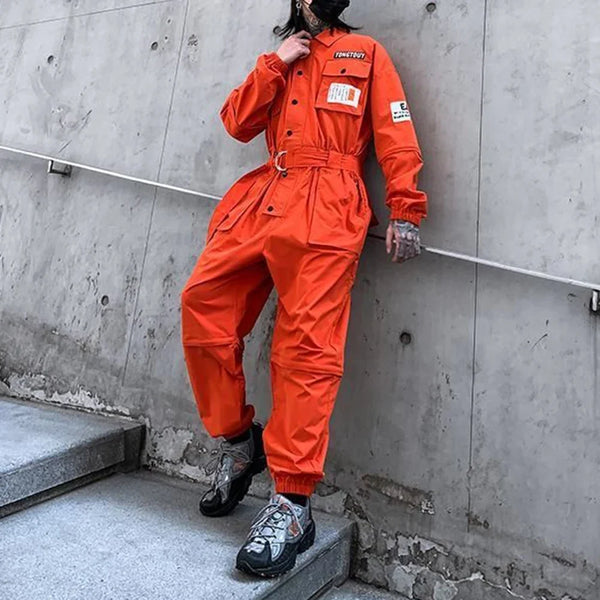 2023 autumn street short sleeve american jumpsuit mens jumpsuit suit motorcycle removable pants hip hop leg pants techwear shorts