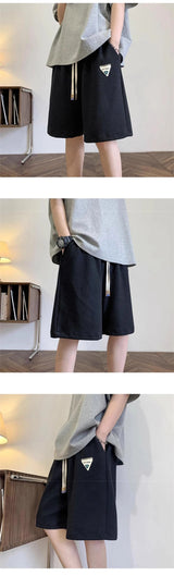 summer mens letter appliques waffle shorts baggy running wide leg casual short pants solid drawstring gym straight y2k shorts unique shorts style 3509