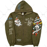American Fashion Trend Pattern Print Zipper Hoodie Women Y2K New Stree