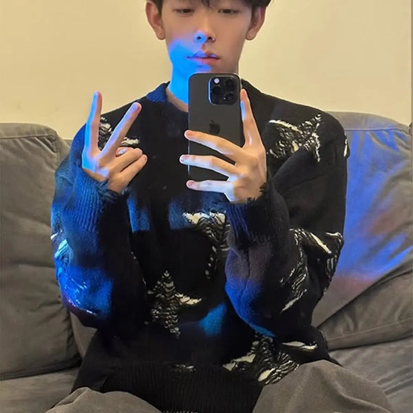 grunge oversized knit streetwear piece for layered look and winter street fits, ideal for men’s fashion and seasonal streetwe