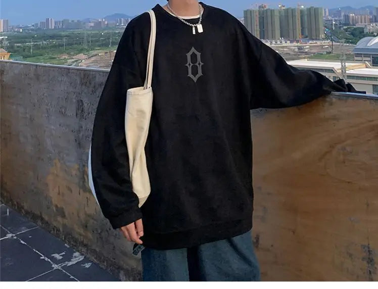 Super Hot Korean Suede Personalized Street Sweatshirt Men's American Loose Y2K Spring and Autumn Pullover Jacket Retro Ins Top
