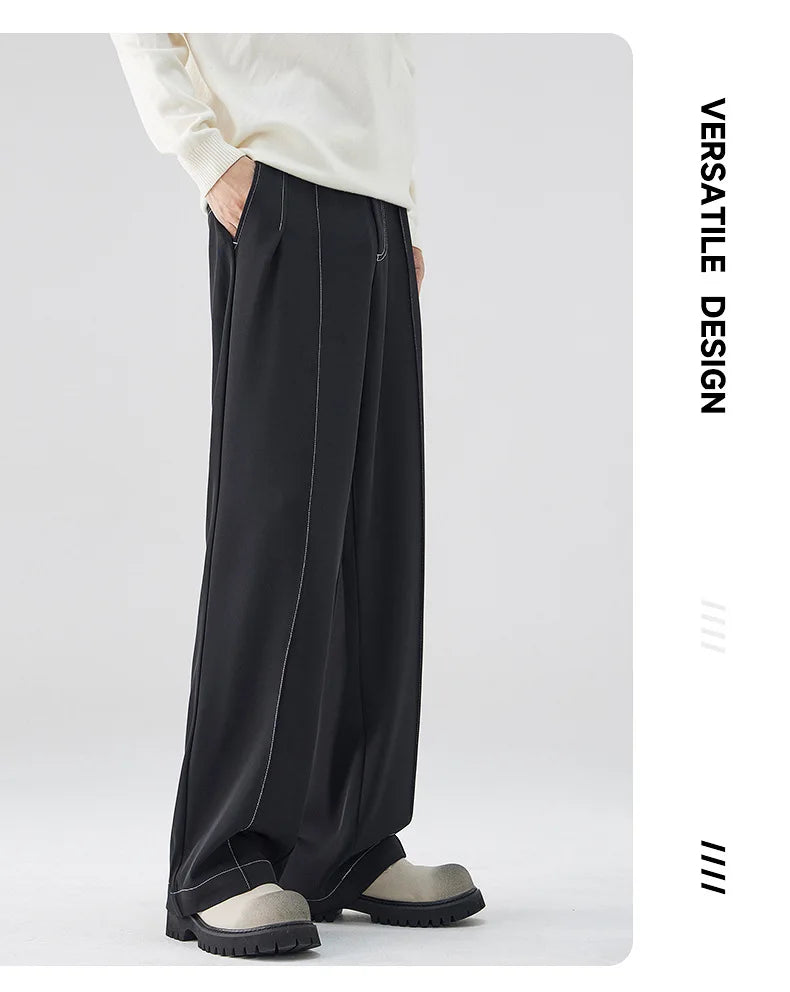 men bright line elastic waist streetwear fashion loose casual plus size straight suit pants work man business trousers unique default style 1938