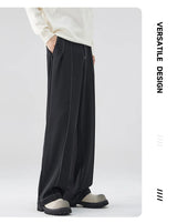 men bright line elastic waist streetwear fashion loose casual plus size straight suit pants work man business trousers unique default style 1938