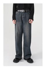 men baggy jeans korean fashion loose straight denim pants male blue casual jeans trousers unique jeans style 4396