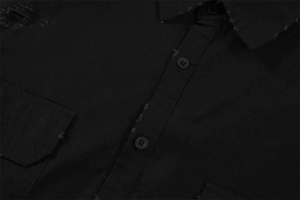 Undermycar 2023 New Worn Out Heavy Work Durable Splice Extra Large Loose Plaid Shirt with Black and Red Plaid