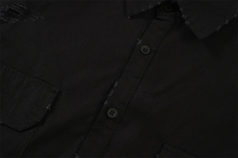 Undermycar 2023 New Worn Out Heavy Work Durable Splice Extra Large Loose Plaid Shirt with Black and Red Plaid