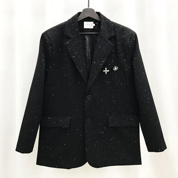 Mens Suit Sequins British Style Jacket Spring Fashion Streetwear Temperament Campus Harajuku Long-Sleeve Top Men'S Clothing 2024
