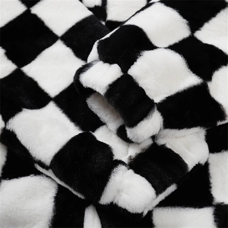 Abcvan Snaki 2023 New High Quality Black and White Plaid Rabbit Hair Cotton Coat Men's and Women's Coat
