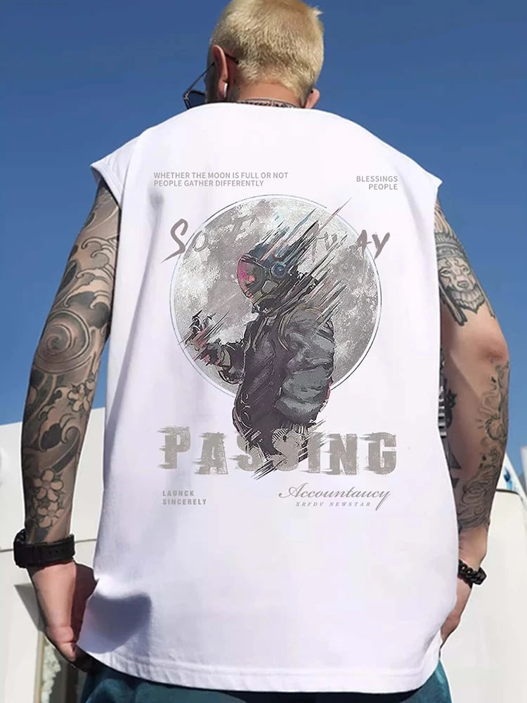 Cyberpunk Tribal flames – Summer Goth Astronaut Print Sleeveless T Shirt For Men Hip H