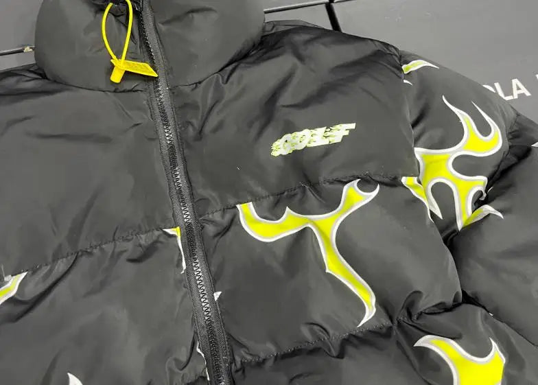 New 2023 Men Blue Tyler The Creator Wolf Fire Flame Puffers Coats & Jackets / Down Coats Vest Cotton Thicken Warm Winter #C32