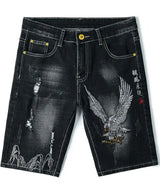Summer Embroidered Eagle Denim Shorts Men's Summer Thin Fit Good Quality Ripped Five Points Pirate Shorts