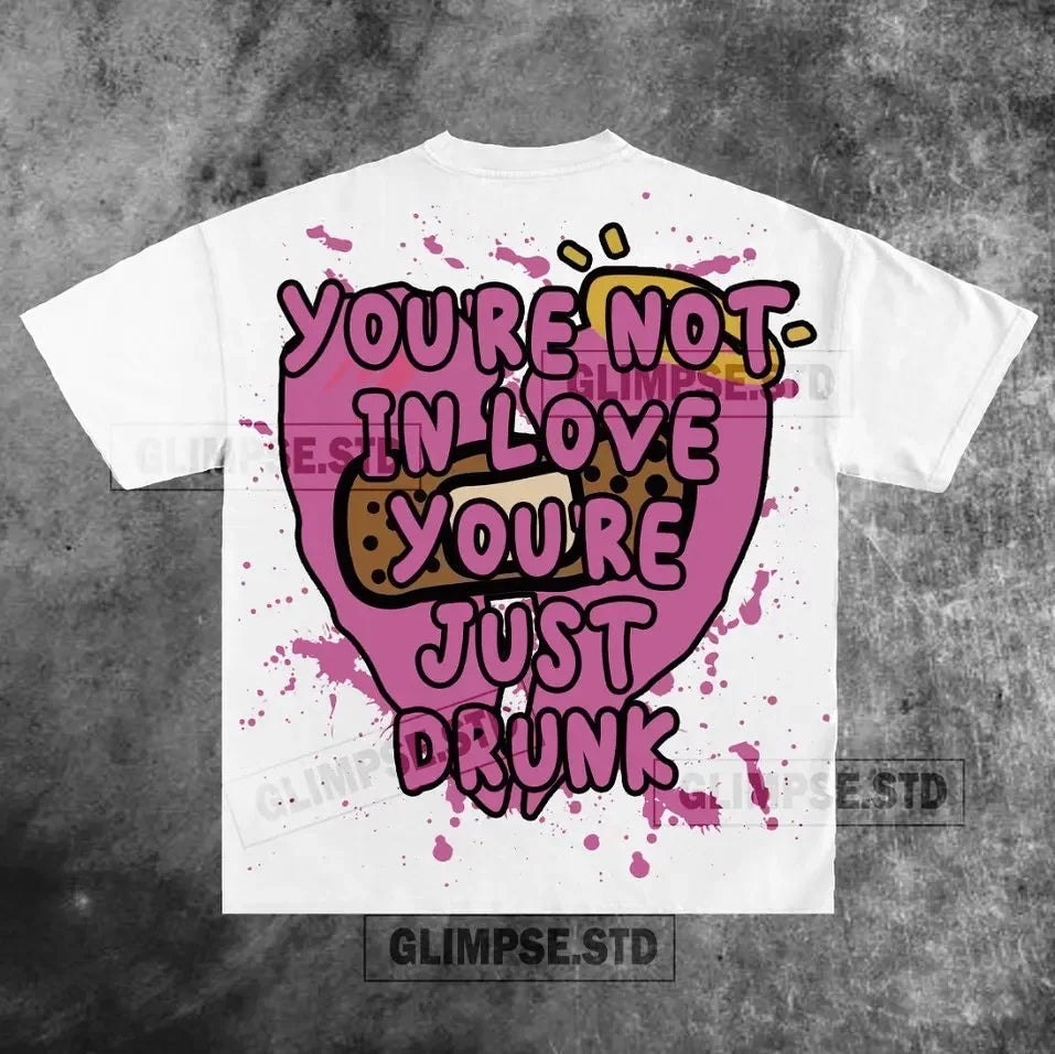 Skatercore Top – American Love Letter Print Graphic T Shirt Y2K Retro Loose S – Edgy Streetwear for All Genders
