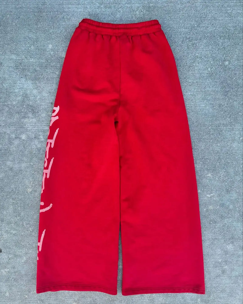 street wear mens black and red fashionable loose pants y2k straight leg cotton pants sport simple side letter casual pants unique default style 2425