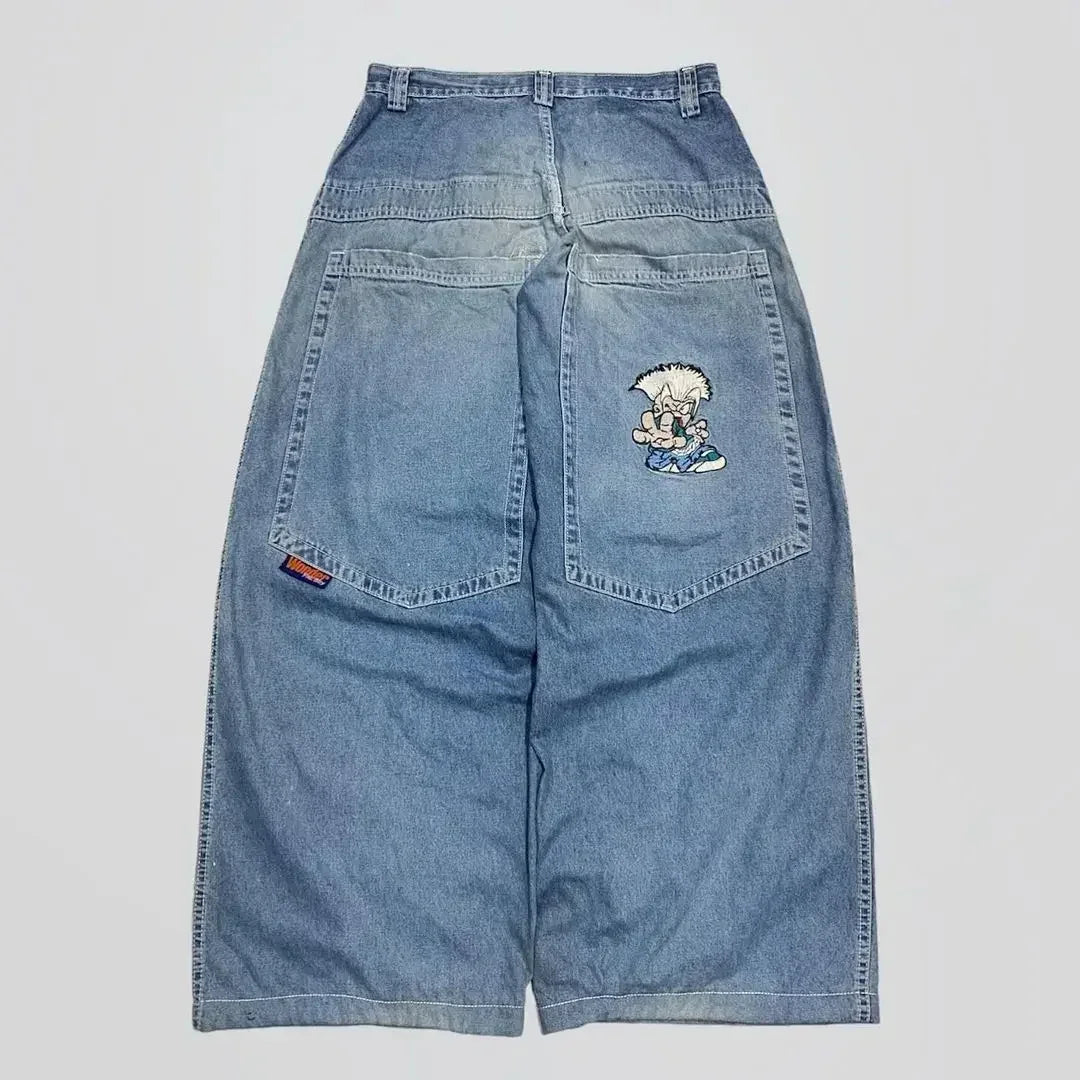american y2k new fashion pattern embroidered spot straight jeans men street hip hop retro loose wide leg pants couple punk jeans stacked flare jeans