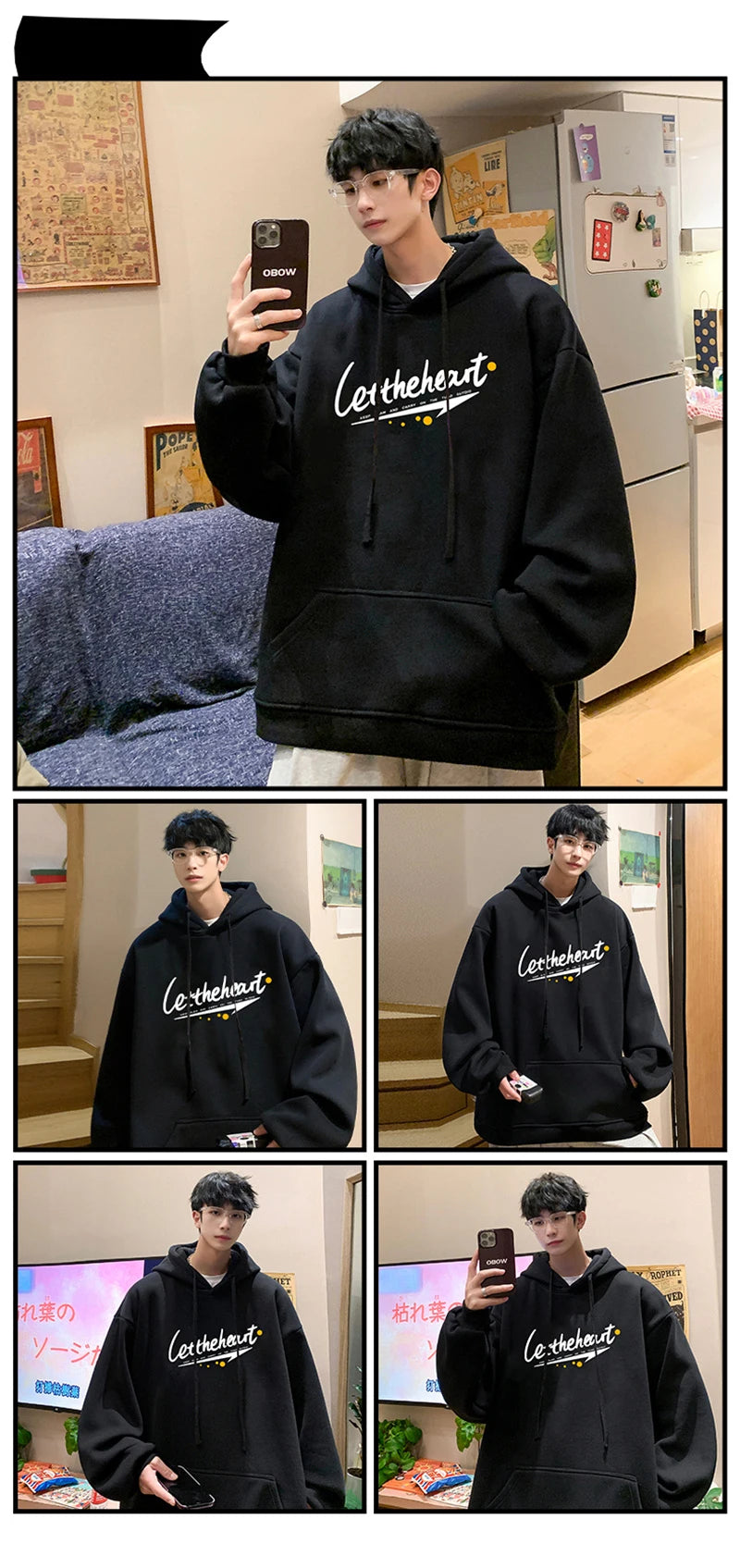 Autumn Letter Print Hoodie Fashion Men Harajuku Aesthetic Pullover Hoo