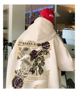 Y2K Vintage Rose Graphic Print Hoodies For Men Goth Fashion Streetwear Clothes Casual Fleece Hip Hop Loose Pullover Sweatshirts