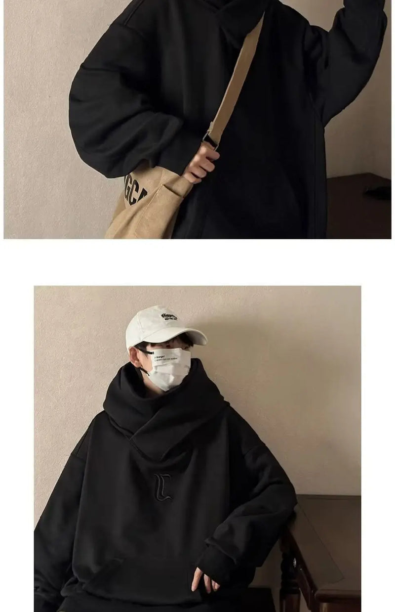Trendy American High Collar Hooded Storm Sweatshirt For Men Women High