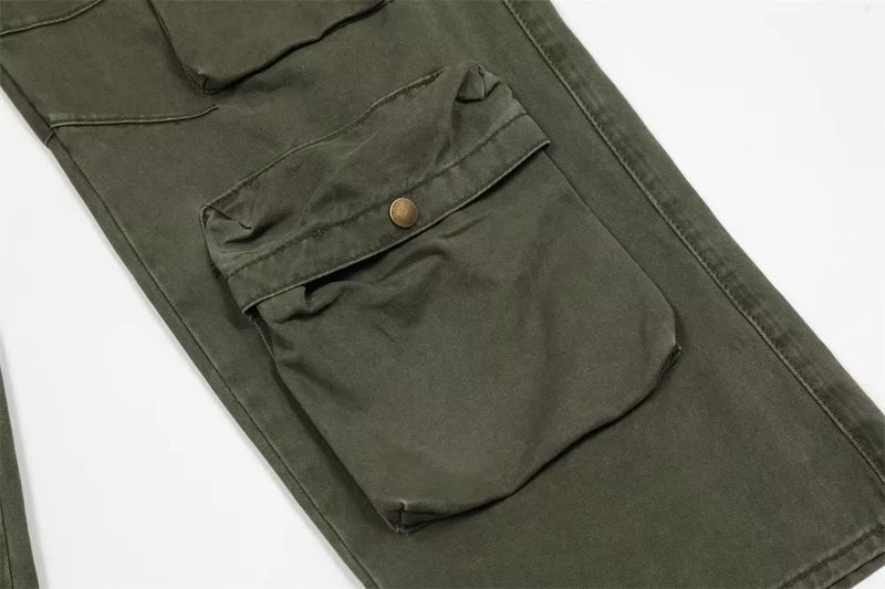 new multi pocket heavy industry washed cargo pants mens high rise loose y2k vintage streetwear oversized straight leg jeans unique cargo style 696