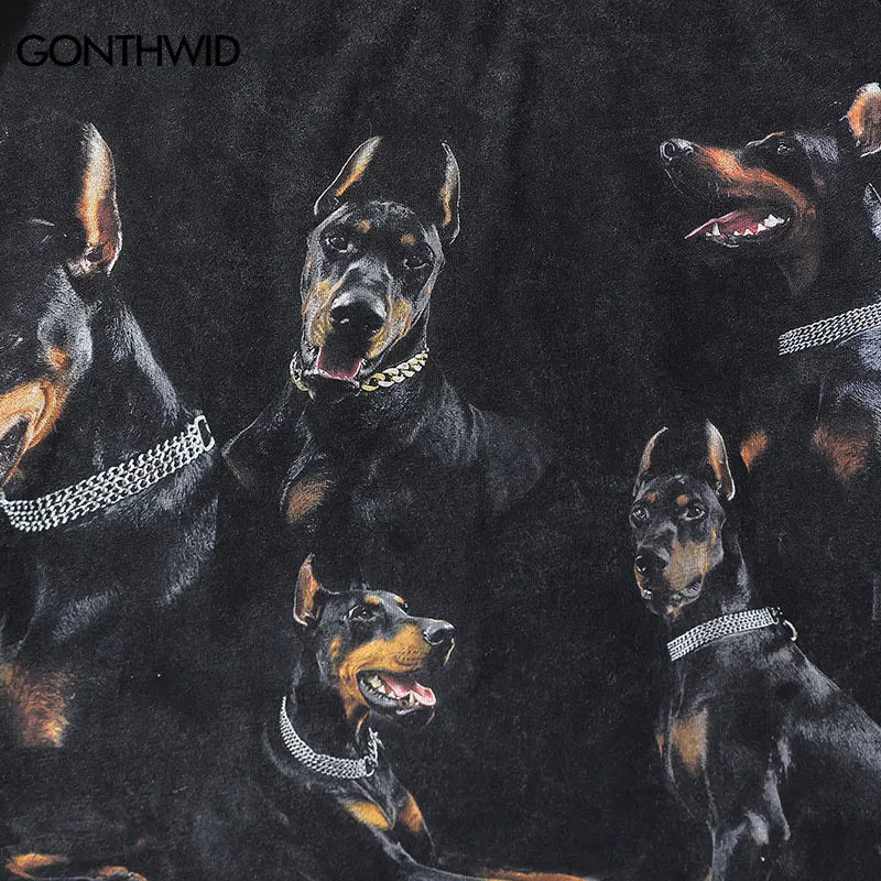 Vaporwave Oversized shirt – Oversize Distressed T Shirts Hip Hop Vintage Doberman Dog Pr