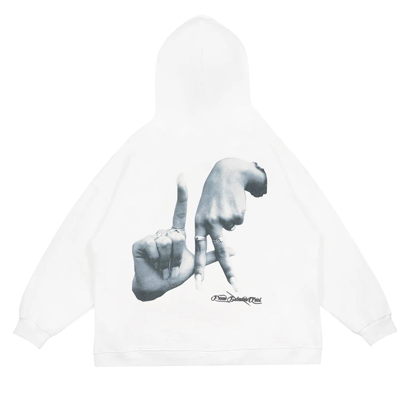 Hands Figure Print Letter Embroidery White Black Mens Autumn Hoodies P