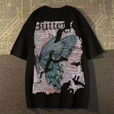 Trapwear Crying angel – American Retro Street Butterfly Print Graphic T Shirt Summer