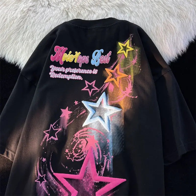 Gothic Streetwear – Harajuku Japanese Cartoon Flying Stars Cute Graphic T Shirts – Modern Streetwear for Everyone
