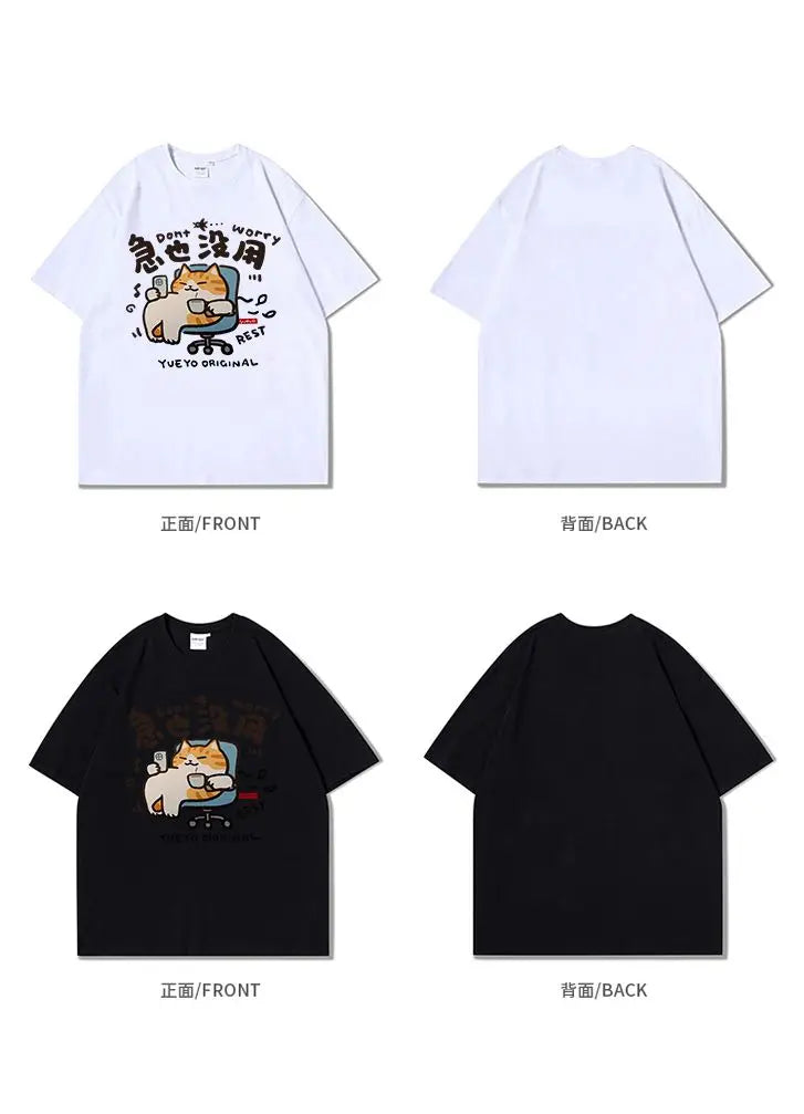 Anime Melting smiley – American Hip Hop High Street Personality Cartoon Print Round