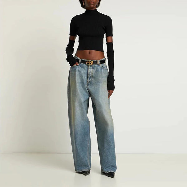 2023 Vintage Heavy Industry Oversized Straight Jeans High Street Distressed Jeans Baggy Wide Legged Floor Mopping Jeans for Men