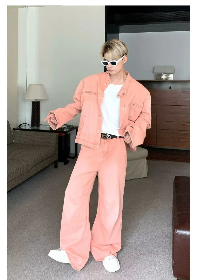 outdoor high street denim mens sets spring single breasted trendy harajuku jackets cowboy two piece hip hop couple suits new unique jeans style 4847