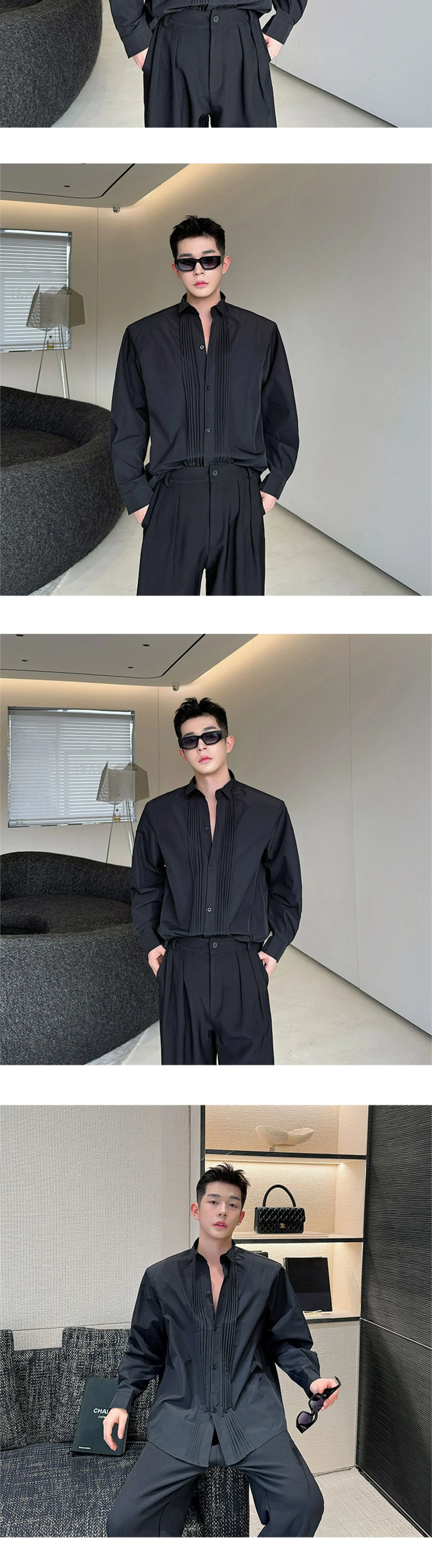 Men French Vintage Fashion Business Casual Long Sleeve Loose Dress Shirts Man Korean Streetwear Party Shirt Blouses