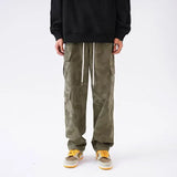 army green hip hop cargo pants for men camouflage loose american street overalls multi pocket drawstring straight trousers utility cargo pants