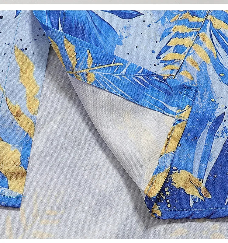 Men Shirts Hawaiian Vacation Loose Shirts Summer Refreshing Turn Down Collar Leaf Print Half Sleeve Shirt Versatile Daily Tops