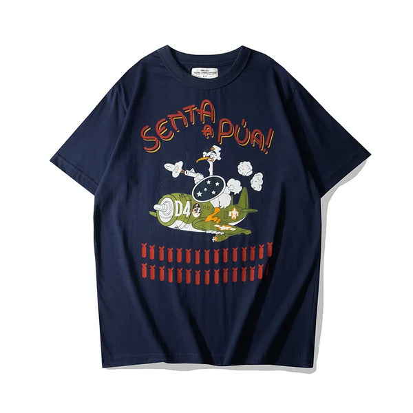 Anime Oversized shirt – Summer Mens T Shirt 200G Retro Cartoon Printed Fighter Milit
