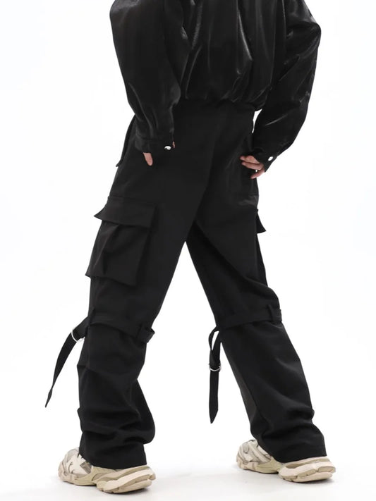 fashion cargo pants adjustable belts waist with side pockets joggers streetwear pant unisex casual loose straight baggy trousers urban active pants