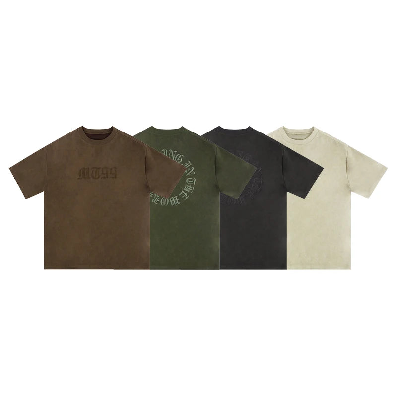 Original Letter Embroidery O Neck Suede Summer Short Sleeve Streetwear Casual Oversized Top