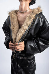 Integrated Fur Leather Men Cotton Jackets Thickened American High Street Motorcycle PU Leather Parkas Winter Couple Punk Outwear