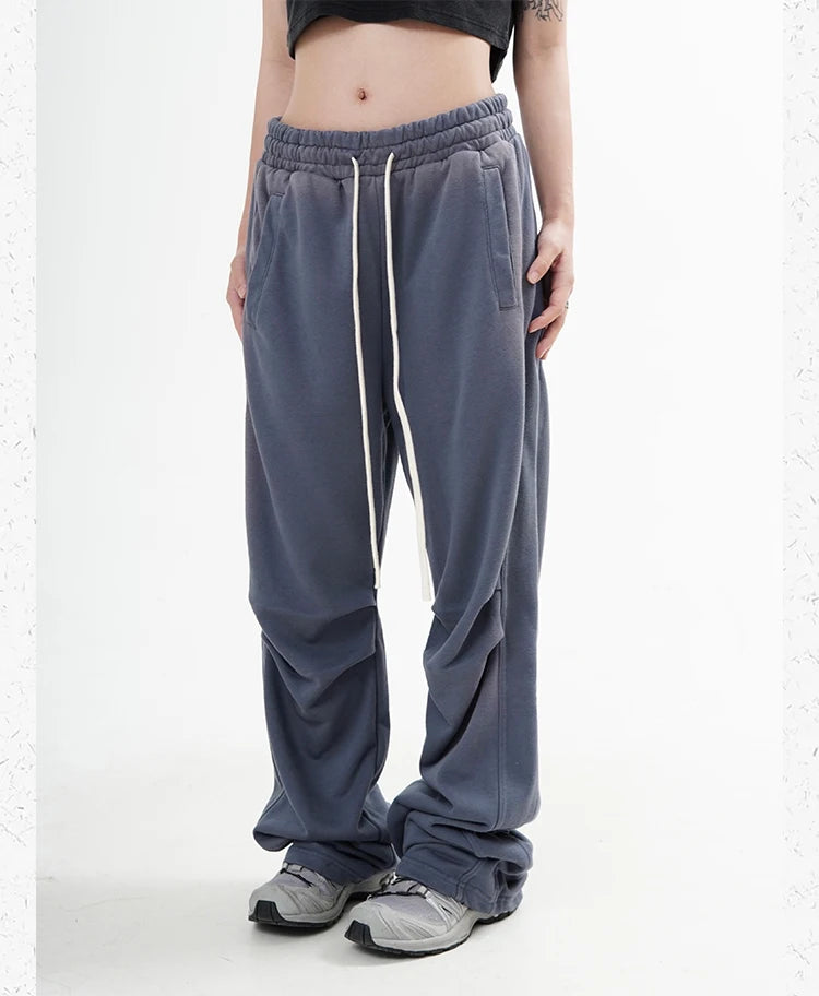 fashion washed distressed pants elastic waist drawstring men women hip hop casual sportwear pants unisex y2k streetwear joggers unique joggers style 556