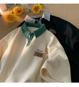 Hip Hop American Street Men and Women Trendy Personality Polo Shirt Short sleeved Summer Waffle Vintage Casual Tops harajuku y2k