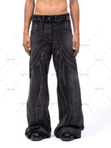jeans for mens solid color retro work jeans y2k clothes men and women casual floor mopping pants hollow design cotton loose unique jeans style 2623