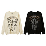 hip hop harajuku skeleton printed knitted sweater unisex pullover streetwear winter casual loose sweater warm jumpers knitwear - high quality cotton hoodie, gothic aesthetic hoodie for winter, soft fleece-lined outerwear