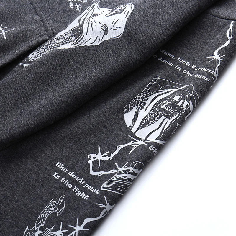 2023 Hip Hop Hoodie Sweatshirt Men Streetwear Skull Graffiti Print Hoodie Pullover Cotton Autumn Grey Harajuku Punk Clothes New