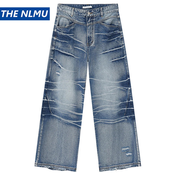 vintage blue baggy jeans man loose straight denim pants harajuku hip hop jeans trousers men denim street jeans