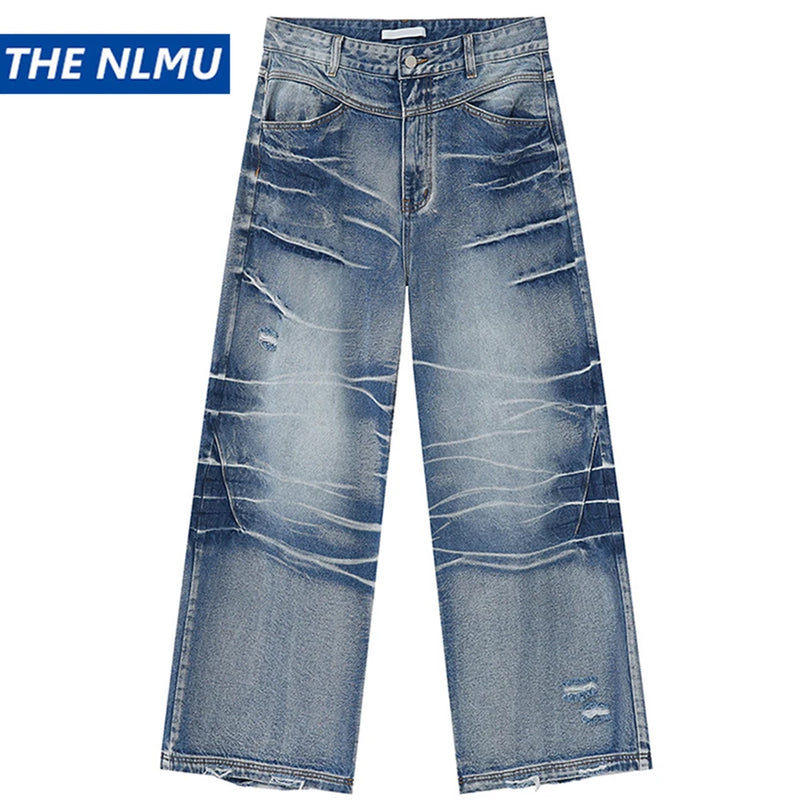 vintage blue baggy jeans man loose straight denim pants harajuku hip hop jeans trousers men denim street jeans